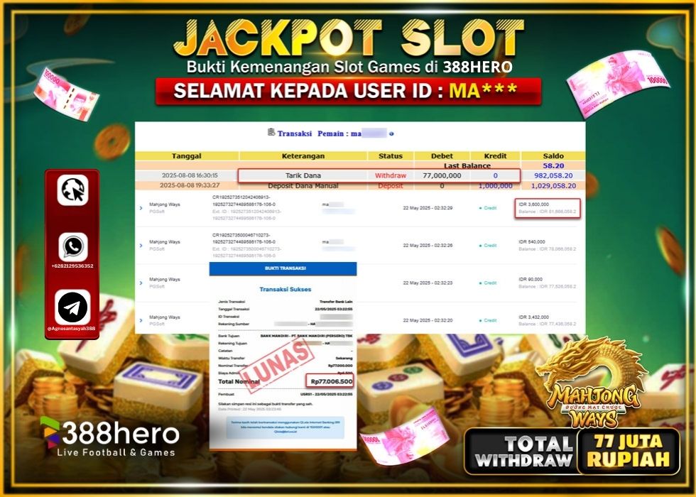 388HERO JACKPOT SLOT MAHJONG WAYS Rp.77.000.000.,- LUNAS